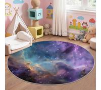 Alfombra redonda de 100 cm, antideslizante, lavable, alfombra para dormitorio, diseño de fantasía con estrellas moradas y cielo estrellado, alfombra redonda para sala de estar, sala de juegos