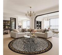 Alfombra Redonda de 100 cm, Lavable, para Interiores, Antideslizante, para Dormitorio, mesita de Noche, balcón, Estampado Moderno de Leopardo, Amarillo-marrón, Crema, Negro.