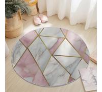 Alfombra Redonda de 100 cm, Mármol Geométrico Líneas Antideslizante de Felpa Esponjosa, Lavable para Sala de Estar Dormitorio Pasillo Cocina, Gris Rosa