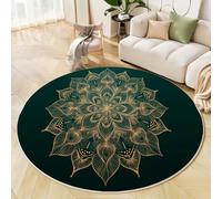 Alfombra Redonda De 100 Cm, Patrón De Mandala, Lavable, Antideslizante, Mullida para Sala De Estar Exquisito Y Elegante, Alfombra Suelo para Dormitorio Verde Oscuro