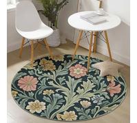 Alfombra Redonda de 100 cm, Suave Franela y Lavable Alfombra Redonda William Morris Vintage Floral Hojas para Dormitorio Sala de Estar Cocina Decoración, Verde Oscuro Alfombras Antideslizante