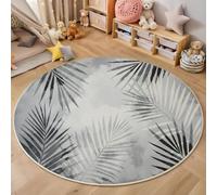 Alfombra Redonda de 100cm, Lavable, Circular, Antideslizante, de Pelo bajo, Estilo Grunge Rock Patrón De Hoja De Palma, pequeña, Circular, para recámara, baño, Entrada, habitación de los niños,Gris