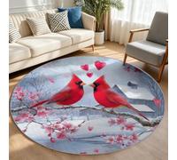 Alfombra redonda de 120 cm, diseño de campaña, antideslizante, lavable a | Pelo Ras, esponjoso fino y resistente, alfombra animal pájaro flor de cerezo, descenso de cama, dormitorio, cocina, pasillo