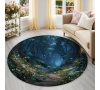 Alfombra redonda de 120 cm, lavable, alfombra de salón, fantasía de cuento de hadas, alfombra de pelo corto, redonda, multicolor, diseño de árbol de selva, suave, alfombra redonda para dormitorio