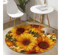 Alfombra Redonda de 150 cm, Planta Flor Girasol Lavable Flanelle Alfombras para Salon Cocina Oficina Guardería Habitacion, Color Naranja Resistente a la decoloración Alfombra