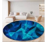 Alfombra Redonda de 160 cm, Abstracto 3D Geometría Lavable Flanelle Alfombras para Salon Cocina Oficina Guardería Habitacion, Azul Resistente a la decoloración Alfombra