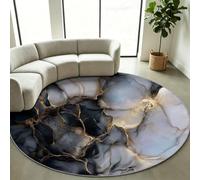 Alfombra redonda de 160 cm, lavable, pelo corto, lana sintética, círculo, alfombra con textura de mármol abstracta, lámina dorada, efecto 3D, antideslizante, suave y mullida, alfombra de suelo para
