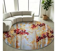 Alfombra redonda de 180 cm, color amarillo, bosque de abedules y árboles | Alfombra de pelo corto para salón, lavable y antideslizante, redonda, para pasillo y dormitorio, fácil de limpiar