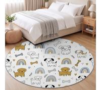 Alfombra redonda de 180 cm - dibujos animados manchado cachorro corazón estrellas salón antideslizante Rug, lavable alfombra dormitorio adulto blanco Leche suave franela Descenso de cama para