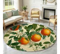 Alfombra redonda de 60 cm, suave, lavable a máquina y plegable, para sala de estar y dormitorio, no desprende pelusa, alfombra de suelo de flores de naranjo con hojas florales para comedor, entrada