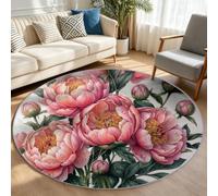 Alfombra redonda de 80 cm, diseño vintage de flores, capullos y gotas de | Para habitación de los niños, dormitorio, comedor, cocina, oficina, lavable, antideslizante, alfombra suave y mullida