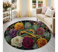 Alfombra redonda de 80 cm gótica étnica, verde serpiente rosa, suculenta, alfombra redonda, suave, antideslizante, lavable, apta para dormitorio, entrada, comedor, dormitorio familiar, sala de juegos