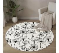 Alfombra Redonda De 80 Cm Lavable Floral Lineal para Interiores, con Impresión Arte Moderno, Blanco, Círculo Redonda, Cocina, Sala De Estar, Recámara, Comedor