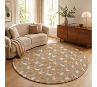 Alfombra Redonda de 80cm, Alfombra Salón Pelo Corto Animales De Cuentos De Hadas Animados Alfombras Conejo Cisne Caña Antideslizante para la Decoración de Salas de Estar y Dormitorios, Caqui Claro