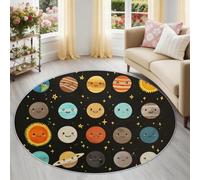 Alfombra redonda de 90 cm, divertida cósmica oscura, estrellas sol, constelaciones, alfombra redonda, suave, antideslizante, lavable, apta para dormitorio, comedor, habitación de ventilador de
