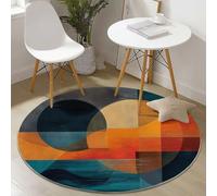 Alfombra redonda de 90 cm, Tapete con patrón Bloques De Color Abstracto Atardecer, lavable a máquina alfombra antideslizante para dormitorio sala de estar cocina decoración del hogar, Azul Amarillo
