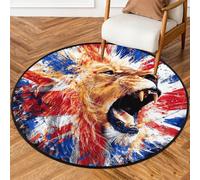 Alfombra redonda de 92 cm para sala de estar, dormitorio, guardería, alfombra circular lavable, alfombra antideslizante para decoración del hogar, arte de león rugiente de la bandera del Reino Unido
