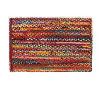 Alfombra redonda de algodón - 4 pies - yute y algodón multi chindibraid, tejida a mano y reversible, tejido a mano de varias bandas de tela vibrantes multicolor