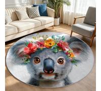 Alfombra redonda de animales de 170 cm, suave, lavable a máquina y plegable, para sala de estar y dormitorio, no desprende pelusa, bonita guirnalda de flores de koala, comedor, entrada, alfombra