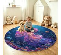 Alfombra redonda de animales oceánicos de 200 cm, diseño de medusas fluorescentes, antideslizante, suave, lavable a máquina, alfombra circular que no se desprende, para dormitorio, sala de estar