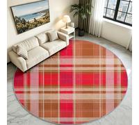Alfombra redonda de azulejos Vichy Vintage, pelo bajo esponjoso | Azulejos Vichy Retro Tono Marrón Cálido, No Pierde Sus Pelos, Lavable a Máquina, Alfombra de Piso Cómodo Dormitorio y Salón