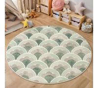 Alfombra Redonda De Bloques De Acuarela Con Forma De Abanico 100cm, Alfombra Redonda Con Formas Geométricas Retro En Acuarela, Alfombras Circular Antideslizante Para Sala De Juegos, Mesa De Café