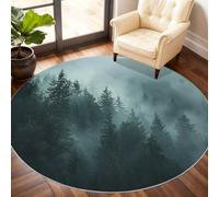 Alfombra redonda de bosque brumoso de 180 cm, alfombra redonda grande de pino, alfombra redonda lavable para dormitorio, debajo de la mesa de comedor, decoración del hogar y regalos
