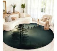Alfombra redonda de bosque de 150 cm, alfombra redonda de bosque para sala de estar, alfombra lavable de paisaje, alfombra circular suave de pelo bajo para patio, zona de alto tráfico, decoración del