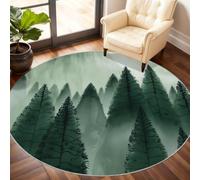 Alfombra redonda de bosque de 180 cm, alfombra redonda abstracta para sala de estar, alfombra lavable de bosque, alfombra circular suave de pelo bajo para patio, zona de alto tráfico, decoración del