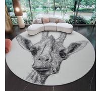 Alfombra Redonda de Dibujo Lineal de una Jirafa de Cerca Lavable Antideslizante Alfombra diámetro de 180 cm (Round) Sala de Estar Dormitorio Pasillo Negro