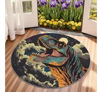 Alfombra redonda de dinosaurio de 100 cm, alfombra redonda de animales para sala de estar, alfombra lavable de arte abstracto, alfombra circular suave de pelo bajo para patio, zona de alto tráfico