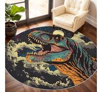 Alfombra redonda de dinosaurio de 210 cm, alfombra redonda de animales para sala de estar, alfombra lavable de arte abstracto, alfombra circular suave de pelo bajo para patio, zona de alto tráfico