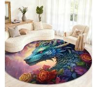 Alfombra Redonda de dragón de 100 cm, Alfombra Redonda de Animales 3D, Alfombra pequeña Antideslizante para habitación de niños, Sala de Juegos, Mesa de café, decoración del hogar