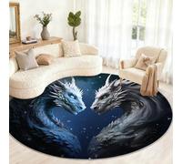 Alfombra Redonda de dragón de 150 cm, alfombras Redondas de dragón de Dibujos Animados para Dormitorio, alfombras Circulares Lavables para Sala de Estar, Oficina, Mesa de café, decoración del hogar