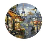 Alfombra Redonda de Estilo romántico francés Patrón floristería de la Calle Paris Alfombras Lavables de Pelo bajo Antideslizante para salón Dormitorio Apartamento Sala de Juegos 160x160cm