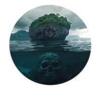 Alfombra Redonda de Estilo Surrealista Oscuro misteriosa y emocionante Isla Tropical y alfombras de Calavera submarina Alfombra Lavable de Pelo bajo para Sala de Juegos 80x80cm