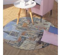 Alfombra redonda de estilos de pintura de fama mundial 120cm Rue De L'éPicerie Rouen Alfombra de círculo delgado antideslizante lavable de pelo bajo para el hogar el pasillo la sala de juegos