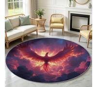 Alfombra redonda de fantasía de 60 cm, suave, lavable a máquina y plegable, para sala de estar y dormitorio, no desprende pelusa, alfombra de suelo, criatura mítica, fénix, comedor, entrada, interior