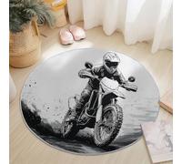 Alfombra Redonda de Franela Negro Blanco, Lavable Antideslizante Alfombra diámetro de 160 cm, Primer Plano Motociclista Polvo diseño para Sala de Estar Dormitorio Pasillo Estudio Mesa