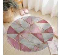 Alfombra Redonda de Franela Rosa Blanco, Lavable Antideslizante Alfombra diámetro de 180 cm, Geométrico Triángulo Líneas Mármol diseño para Sala de Estar Dormitorio Pasillo Estudio Mesa