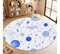 Alfombra Redonda de Franela Suave 180 cm, Tapete Azul-Crudo de Pelo Corto Antideslizante - Alfombra Redonda Estampada Lindo Espacio Geométrico Planetas para Comedor Cocina y Oficina