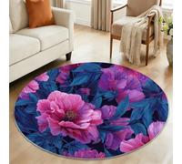 Alfombra Redonda de Franela Suave 60 cm, Tapete Morado de Pelo Corto Antideslizante - Alfombra Redonda Estampada Artístico Vintage Floral Hoja Estampado para Comedor Cocina y Oficina