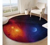 Alfombra Redonda de Franela Suave 60 cm, Tapete Rojo Oscuro de Pelo Corto Antideslizante - Alfombra Redonda Estampada Fantasía Espacio Planetas Nebulosa para Comedor Cocina y Oficina