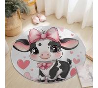 Alfombra Redonda de Franela Vistoso, Lavable Antideslizante Alfombra diámetro de 60 cm, Dibujos Animados Amor Vacas Lazos diseño para Sala de Estar Dormitorio Pasillo Estudio Mesa