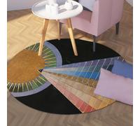 Alfombra redonda de geometría abstracta colorida Retablo alfombra lavable antideslizante de impresión No. 1 de 130 cm para sala de estar dormitorio porche dormitorio decoración alfombra de piso