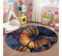 Alfombra redonda de hojas de plantas, arte abstracto moderno, lavable a máquina, alfombra redonda para sala de juegos y guardería, alfombra oscura antideslizante para niños y mascotas, alfombra suave