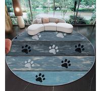 Alfombra Redonda de Huellas de Patas Retro Lindas Lavable Antideslizante Alfombra diámetro de 60 cm (Round) Sala de Estar Dormitorio Pasillo Azul