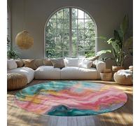 Alfombra redonda de mármol abstracto rosa turquesa dorada Alfombra de piso lavable suave para dormitorio Guardería Alfombras de área modernas en círculo boho pastel para habitación de niñas 90cm
