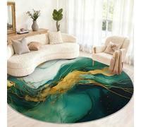 Alfombra Redonda de mármol de 160 cm, Alfombra Abstracta Verde Esmeralda para Sala de Estar, alfombras Redondas Antideslizantes Grandes para Dormitorio, Mesa de Comedor, decoración del hogar