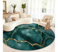 Alfombra Redonda de mármol de 80 cm, Color Verde Esmeralda, Alfombra Redonda pequeña Antideslizante para habitación de niños, Sala de Juegos, Mesa de Centro, decoración del hogar